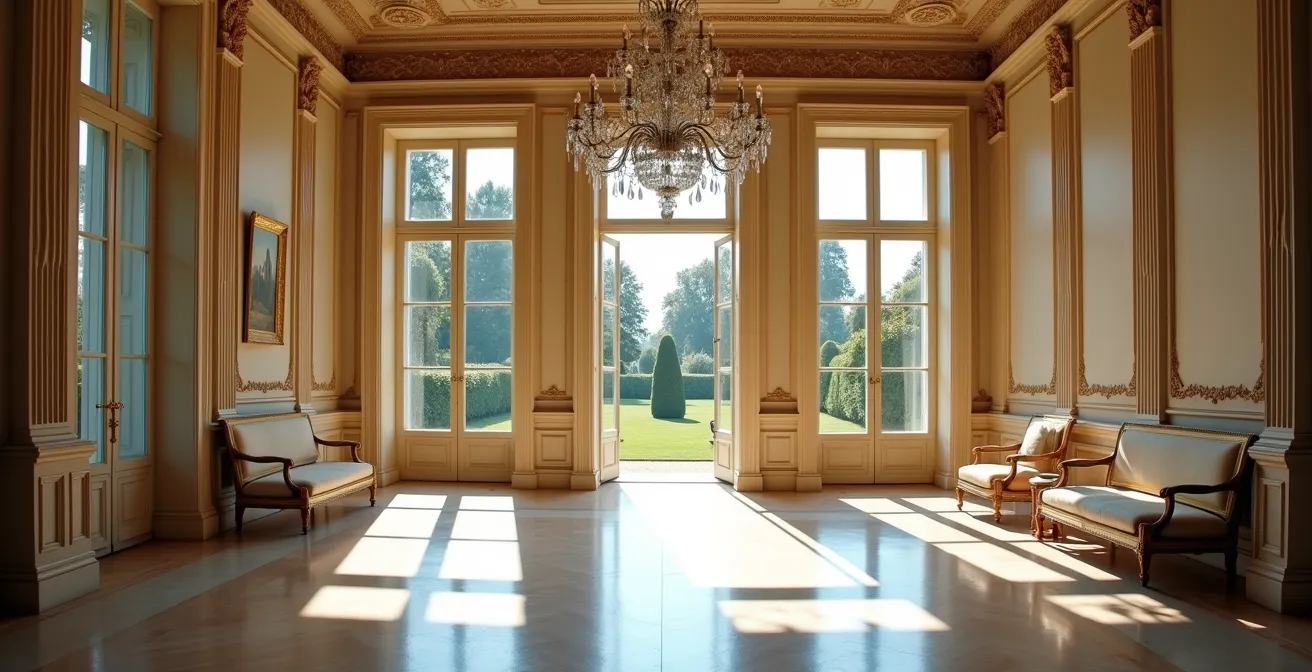 Axe Environnemental & Minimaliste : Grand salon de réception dans une demeure historique