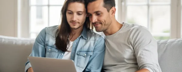 Couple français consultant un simulateur de prêt immobilier sur ordinateur