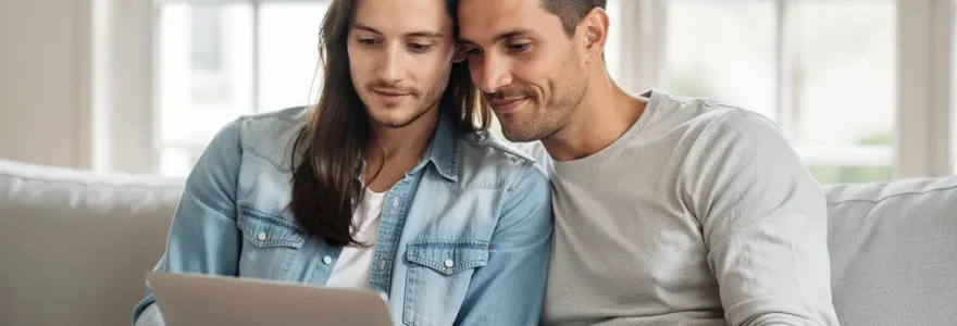 Couple français consultant un simulateur de prêt immobilier sur ordinateur