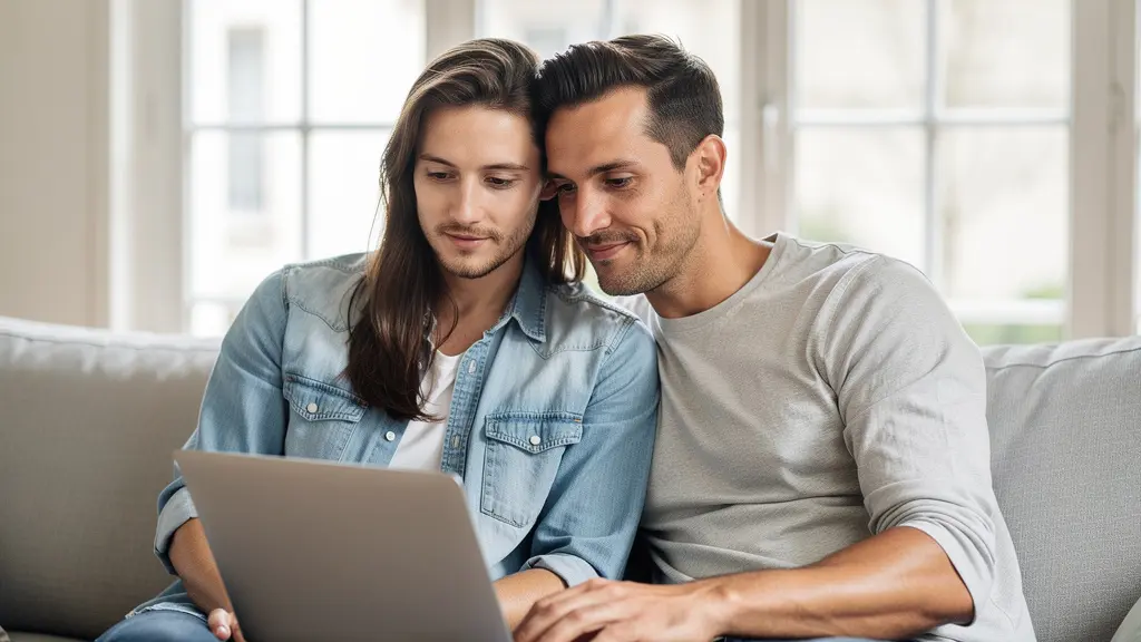 Couple français consultant un simulateur de prêt immobilier sur ordinateur